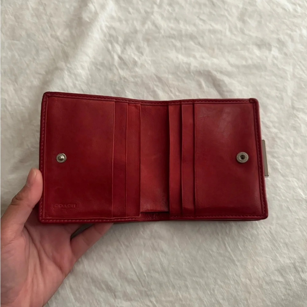 Coach Red Leather Mini Coin Wallet - Picture 4 of 5